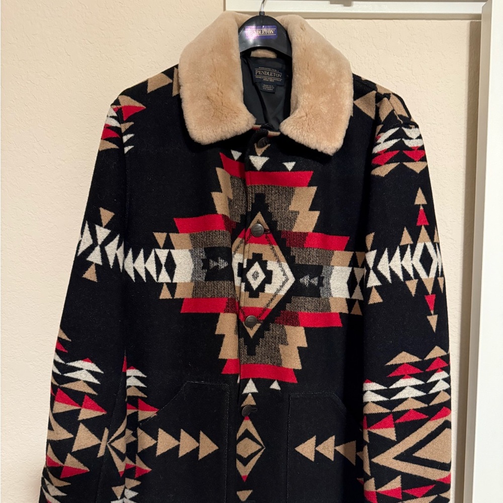 Brownsville Pendleton Shearling Collar Coat Size Large
